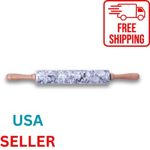 Marble Rolling Pin with Wooden Cradle, 10-Inch Barrel