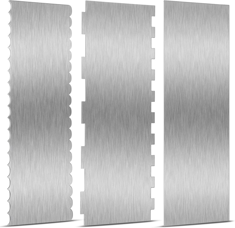 3 Pieces Stainless Steel Cake Scraper 10 Inch and 9 Inch Large Double Sided Patt