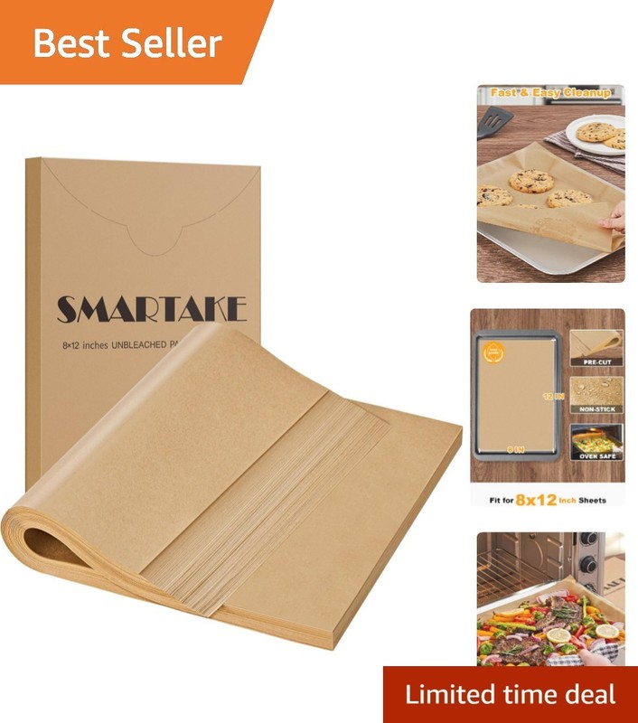 200 Pcs Non-Stick Baking Parchment Paper 8×12 Inches – Unbleached & Food Grade