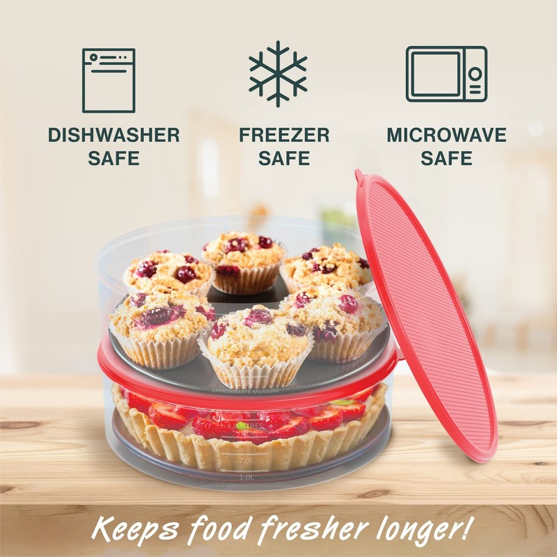 4 Pack Pie Carrier Cake Storage Container with Lid | 10.5" Large Round Plasti... gallery