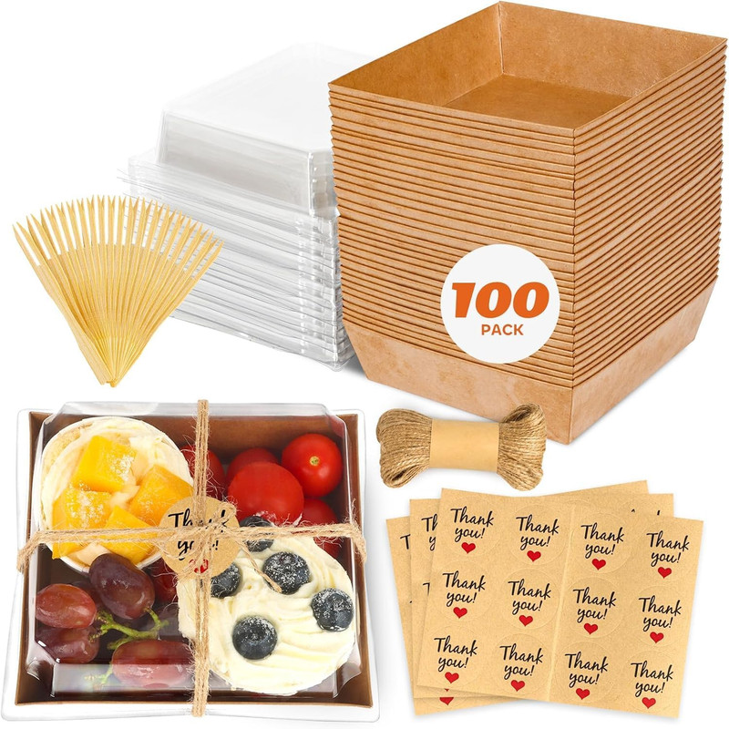 100Pcs Small Charcuterie Boxes with Clear Lids – Paper Mini Charcuterie Boxes to