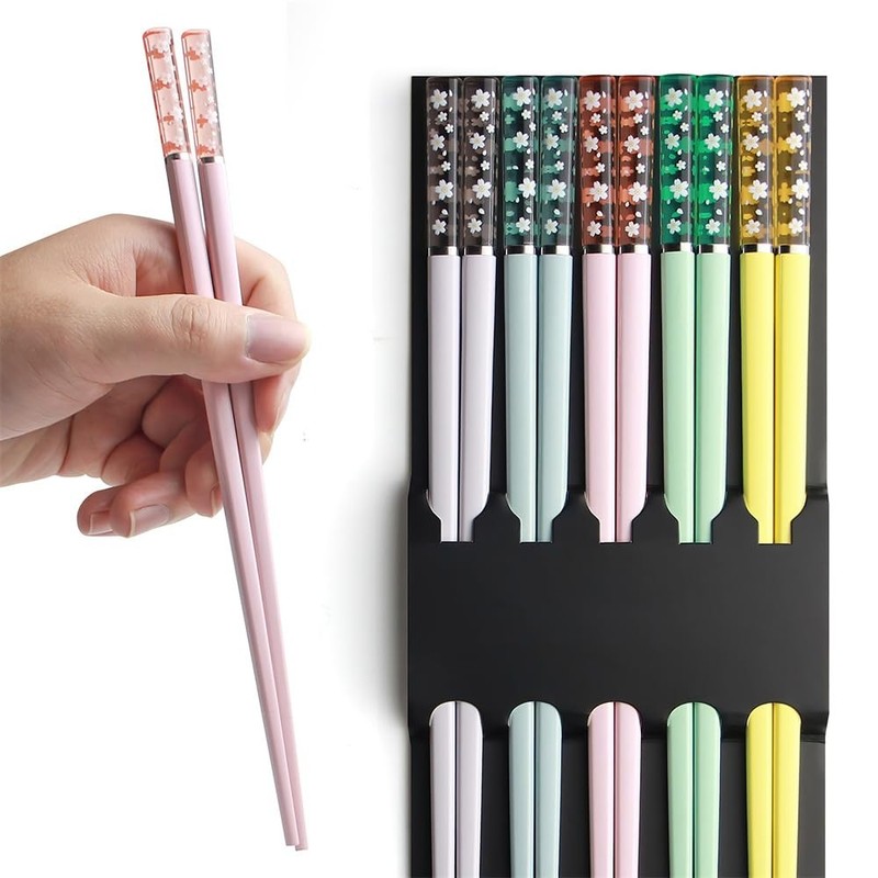 Fiberglass Chopsticks Reusable NonSlip 5 Pair Set 9.56 Inch Cherry Blossom Dish