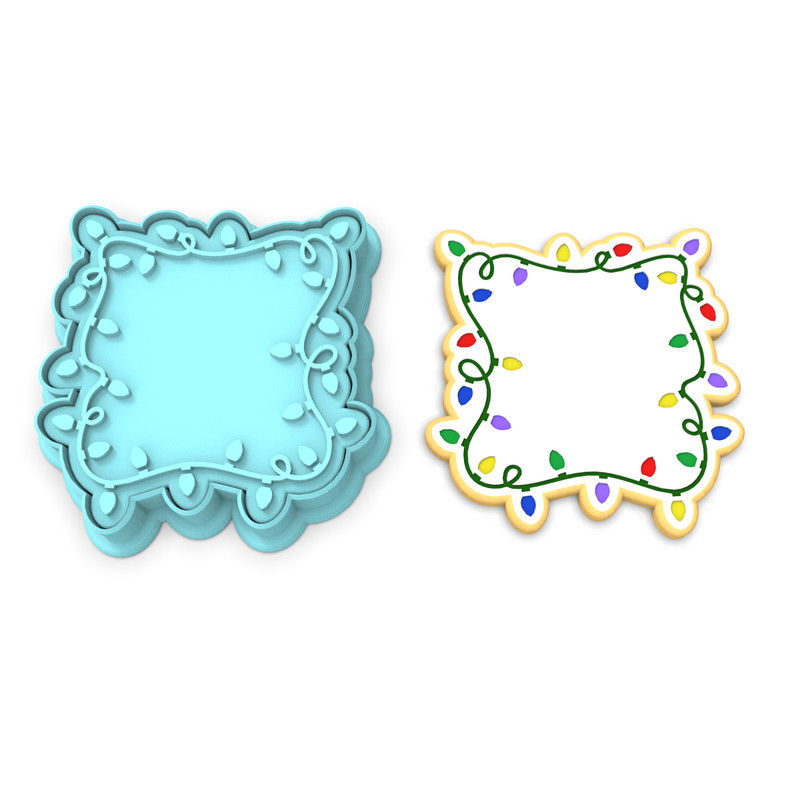 Christmas Light Plaque Cookie Cutter & Stamp #2 | Xmas Winter Santa Elves Strand