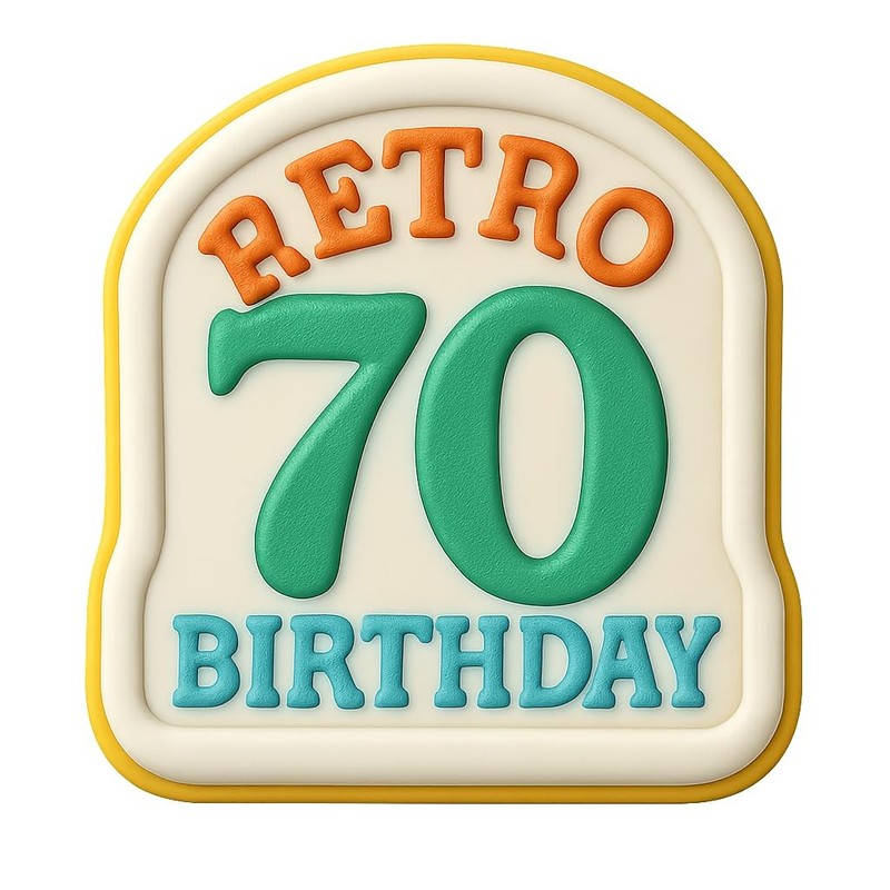 Retro 70th Birthday Cookie Cutter & Stamp, Fondant & Clay - 4x4.4 gallery