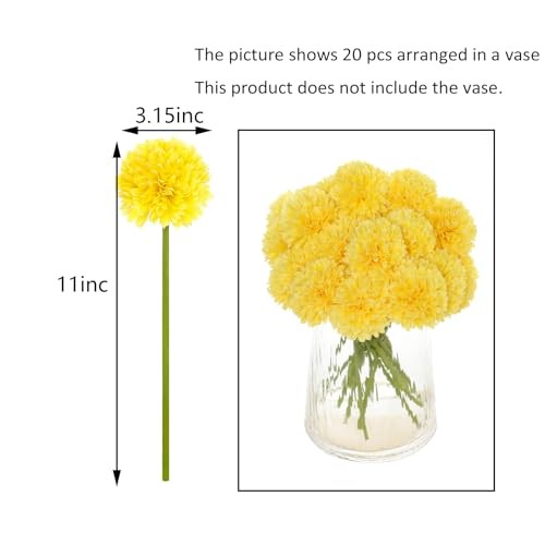 20pcs Fake Chrysanthemum Artificial Flowers Faux Silk Mums with Stem Yellow gallery