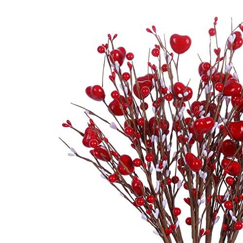Valentine’s Day Gifts,6 Pcs Artificial Berry Flower Stems Heart Shaped Red gallery
