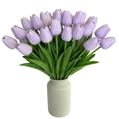 Artificial Tulips Flowers 20 Pcs,13.5 Inch Real Touch PU Fake Light Purple gallery