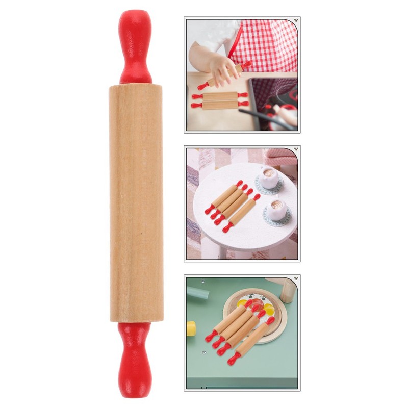 4 Pcs Kids Wood Rolling Pin Mini Dough Roller for Pretend Baking Clay Toy