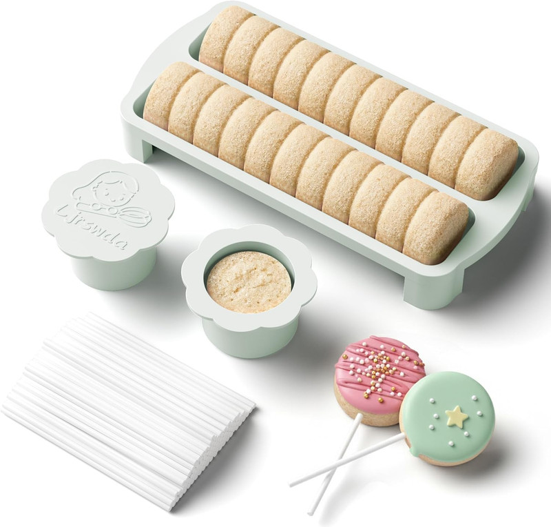 Cake Pop Cutter and Pusher Kit with Mold, Tray, and 100 Sticks, White gallery