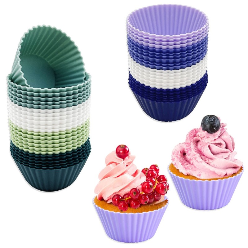 48 PCS Mini Reusable Silicone Cupcake Liners Muffin Baking Cups Food Grade gallery