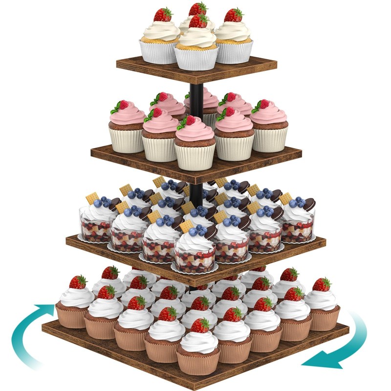 ELITEROO 4 Tier Cupcake Stand, 360 Rotating Cupcake Stand for 50 Cupcakes, Sq…