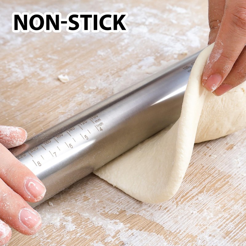 Adjustable Rolling Pin With Thickness Rings For Baking non Stick Stainless Steel gallery