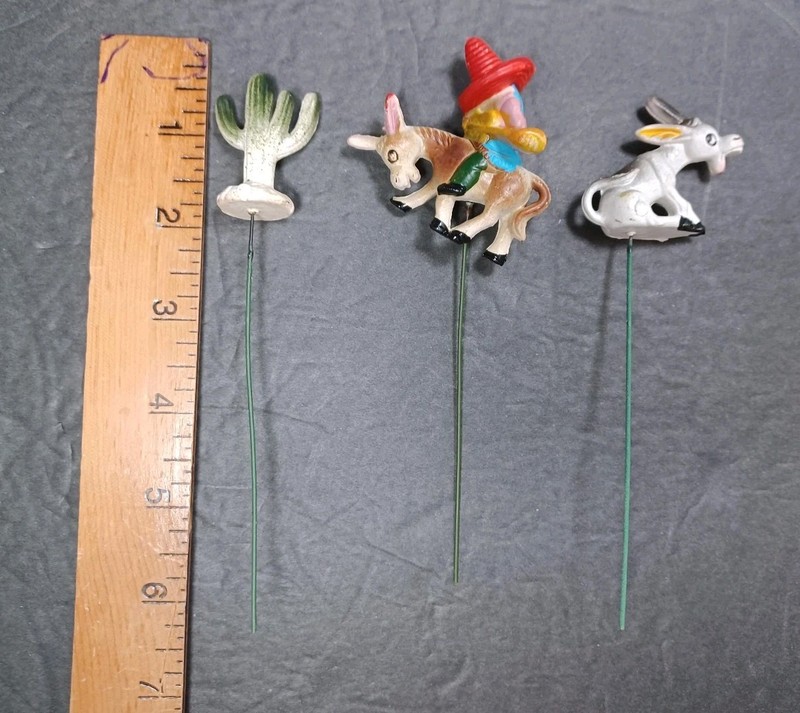 Vtg SOUTH OF BORDER Cake Topper Decoration Picks Figures Donkey Cactus Mexico gallery