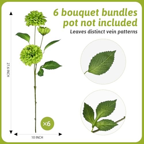 Pcs Fake Artificial Mums Flowers for Outdoor Indoor with Long Stems 6 Green gallery