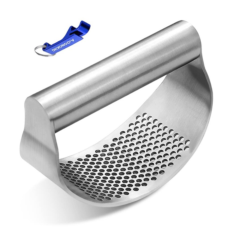 Garlic Press Rocker, Bottle Opener, Stainless Steel 4.3*2*2.7 inches, Silver