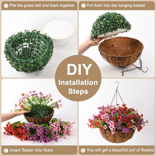 Artificial Faux Hanging Plants Flowers Basket for Outdoor Purple Red Pink gallery