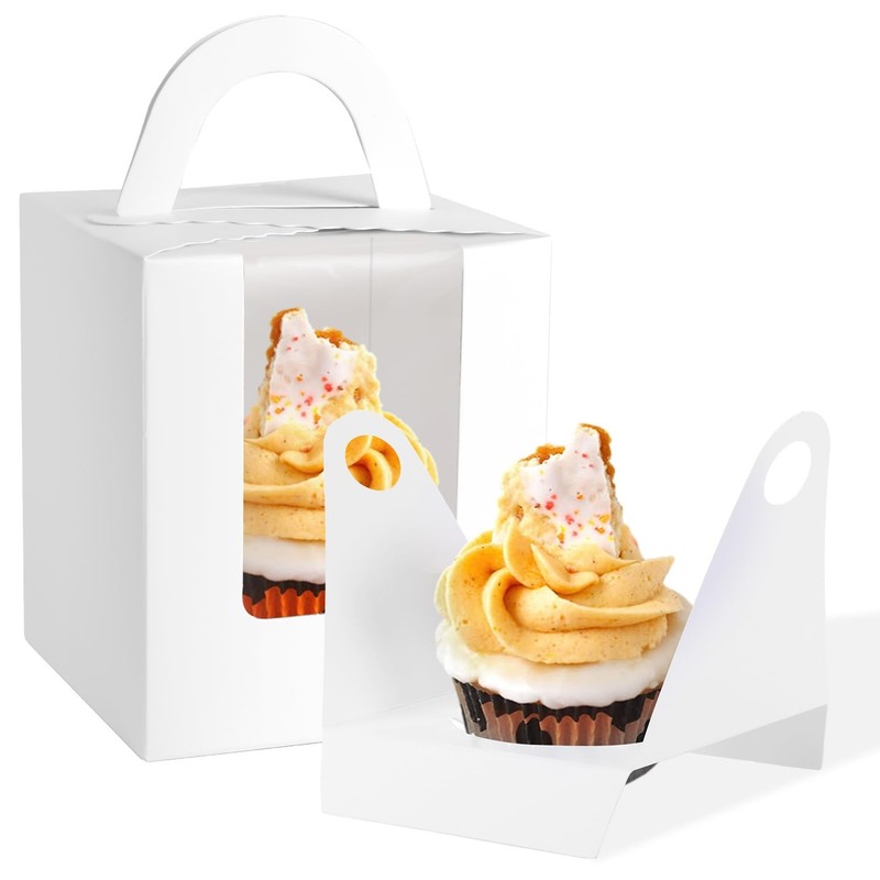 120Packs Cupcake Boxes with Window and Handle and Insert,Individual Disposabl...