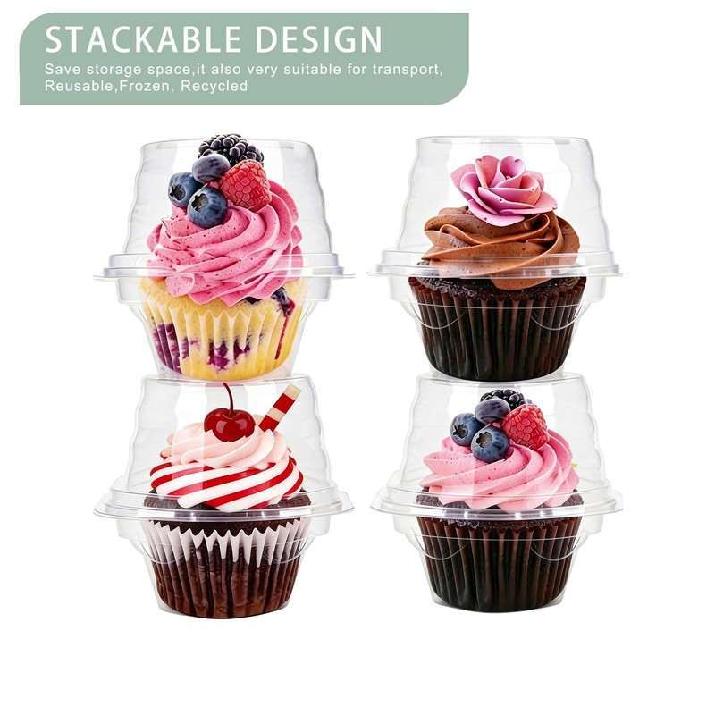 50 PCS Plastic Individual Cupcake Boxes Single Carrier Connected Airtight Lid gallery