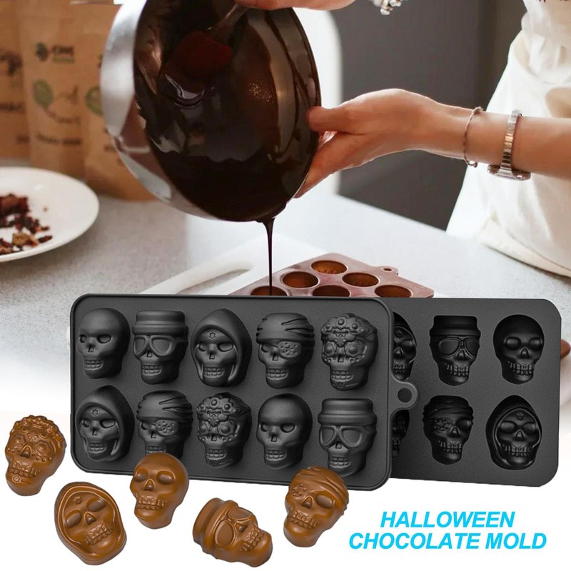10-Cavity Silicone Skull Mould Fondant Cake Mold Chocolate Candle Skeleton Mold