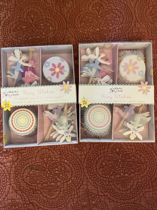 NEW Set 2 Meri go Round Fairy Cupcake Kit 24 Baking Cup Liners & Toppers