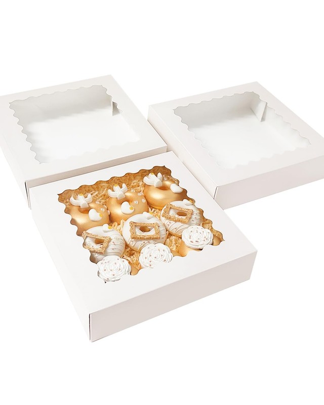 36 PCS White 10x10x2.5 Inch Bakery Boxes Window Auto Pop Up Macaroon Cookie gallery