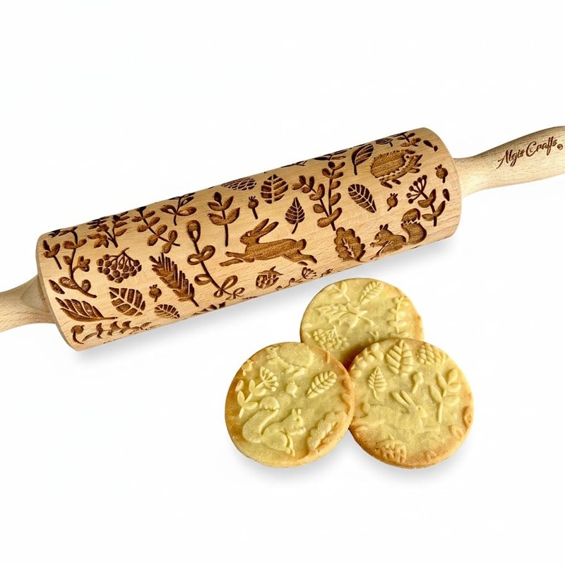FOREST ANIMALS Embossing Rolling Pin. Laser Engraved Dough Roller for Embosse…