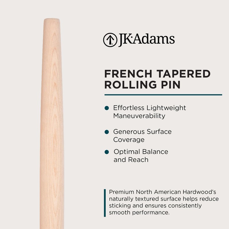J.K. Adams FRP-2 Maple Wood French Dowel Rolling Pin, 20-1/2-Inch-by-1-1/2-Inch gallery