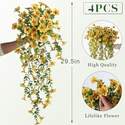 Bundles Artificial Hanging Morning Glory Flowers for Outdoor, 4 Yellow gallery