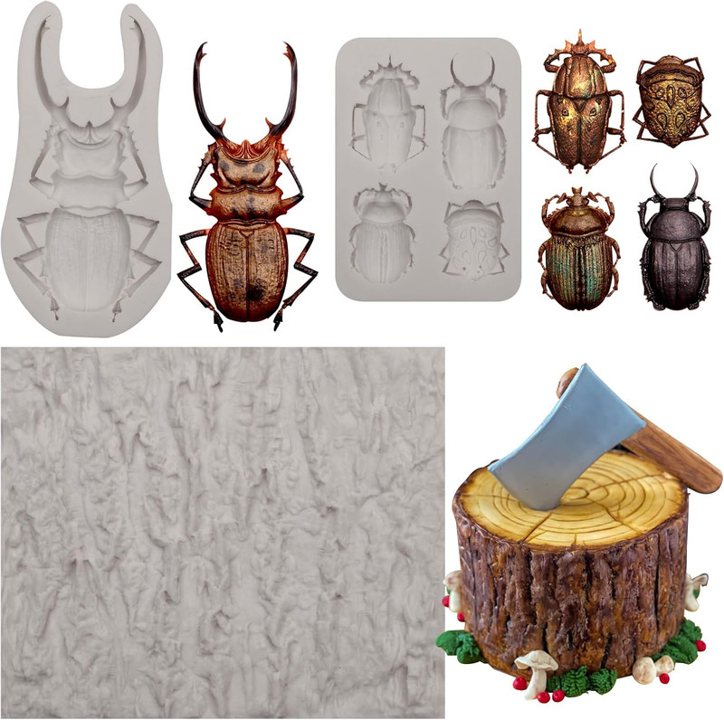 Silicone Beetle Mold Tree Bark Cake Mould Silicone, Insect Casting Molds for Res