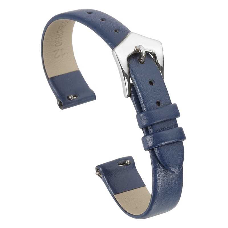 12mm Blue Leather Watch Strap with Silver Buckle for Women