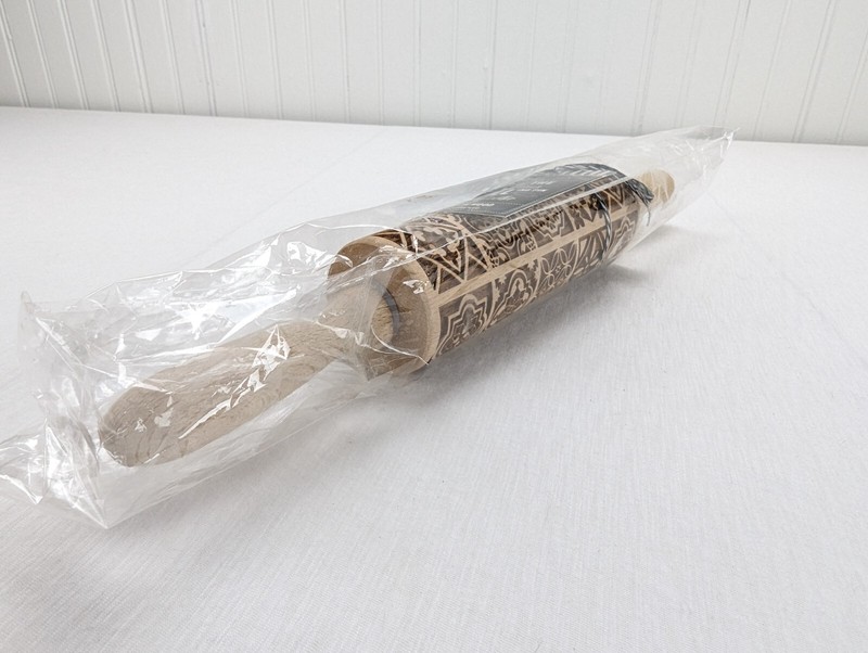 Gia Roma Beech Wood Rolling Pin & Cookie Cutter Boho Squares Handmade New gallery