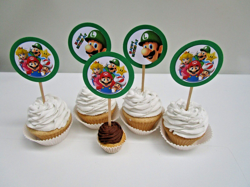 Super Mario Cupcake Toppers,Tags, Super Mario Party, birthday party, SET OF 12 gallery