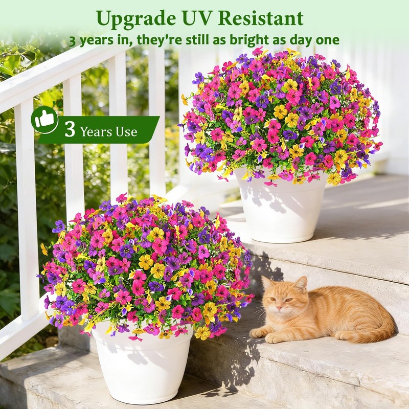 BLEUM CADE Artificial Flowers for Outdoors, 14 Bundles 14 Pack, Mixed Color gallery