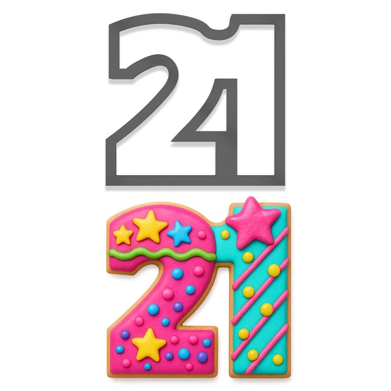 Number 21 Cookie Cutter – 3.3×3.2 Inches, Birthday Celebration (Random Color)