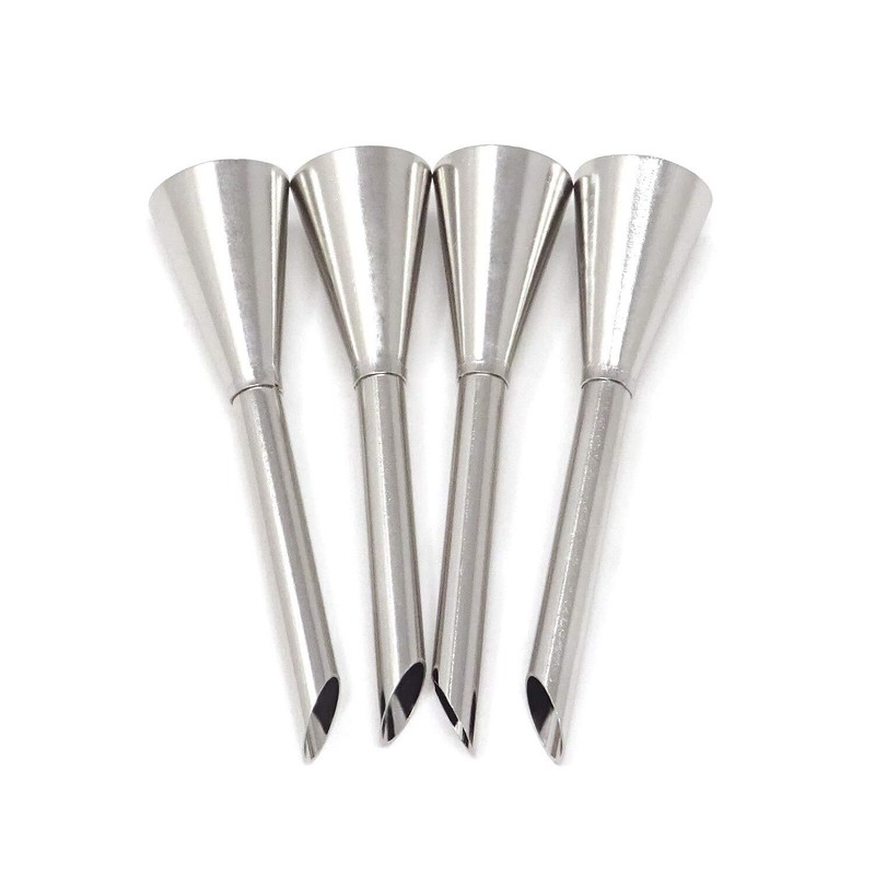 4 Stainless Steel Long Cream Puff Piping Tips Eclair Filling Nozzles Baking