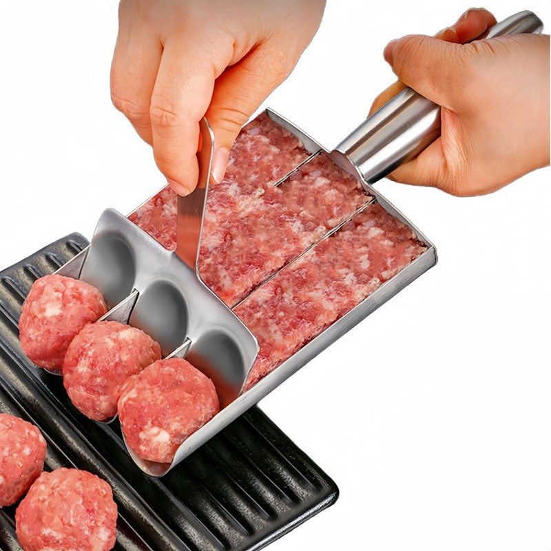 Stainless Steel Triple Meatball Maker Tool Spoon Cutting Mold Set Home
