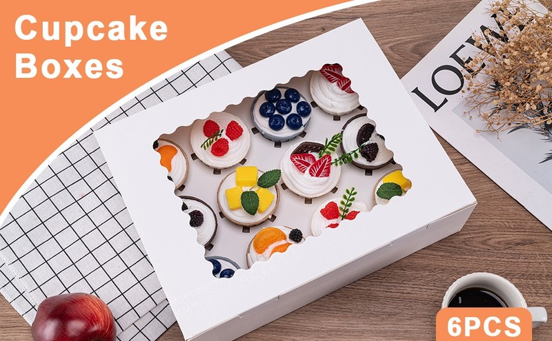 6PCS Cupcake Boxes - Hold 12 Count Cupcake Containers with Window, Food Grade gallery