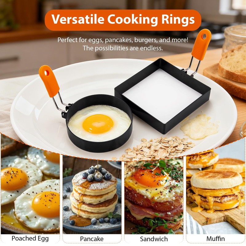 5pcs Egg Rings For Frying Eggs, Stainless Steel Crumpet Ring Mold Griddle Pan... gallery