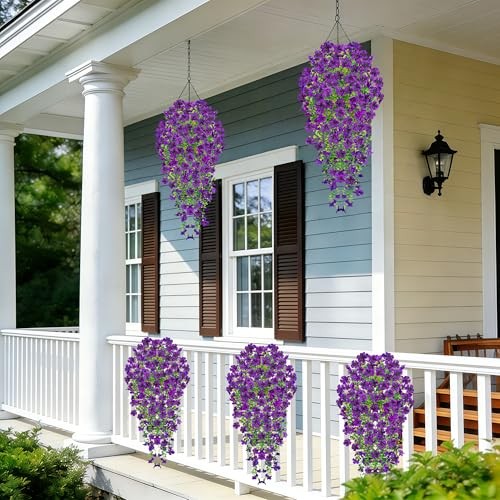 UV Resistant Artificial Hanging Flowers Outdoor Decor - 2 Pack Fake Purple gallery