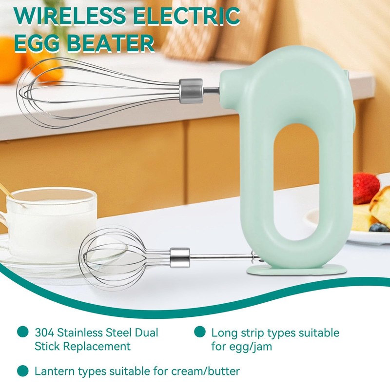 Green 4 Speed Electric Hand Mixer Cordless USB Rechargeable 1500mAh Beater gallery