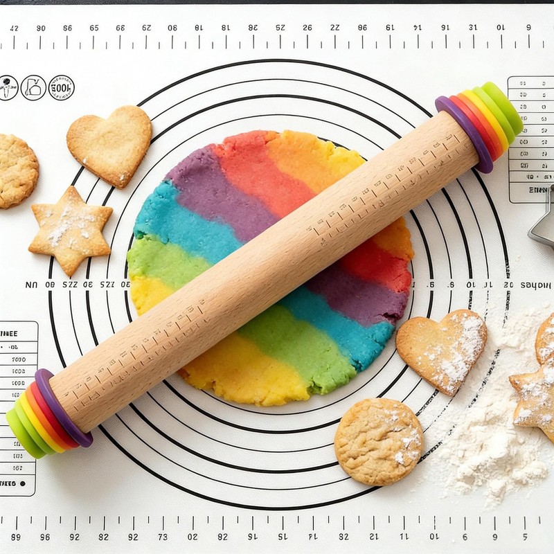 Rolling Pin With Thickness Rings, Adjustable Wooden Rolling Pin Set, 17 inch …