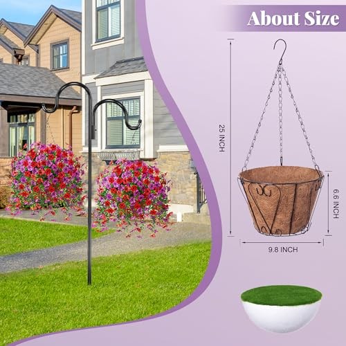 Artificial Fake Hanging Flowers Plants with Basket Spring Outdoor Red Purple gallery