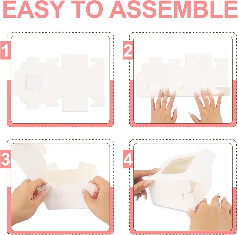 50pcs White Cookie Boxes 4x4x2.5 Inches Treat Boxes with Window for Gifting, NEW gallery