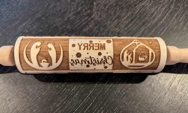 Engraving Embossing Wood Rolling Pin Christmas Nativity 9 Scenes 13.75"x 1.75" gallery