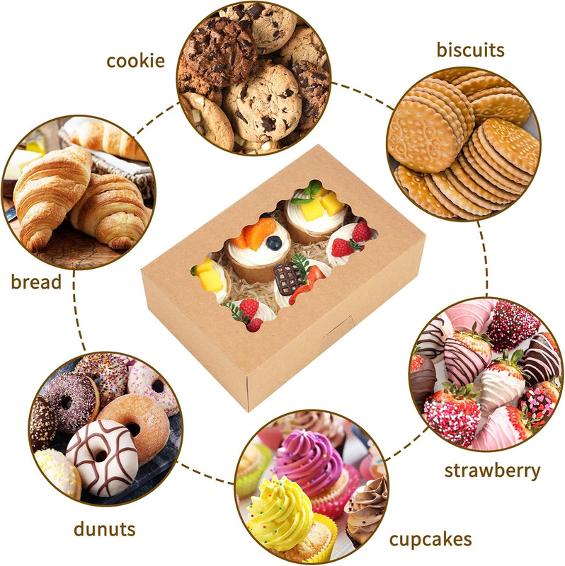 28Pcs Cookie Boxes with Window, 9X6X3 Inch Brown Bakery Boxes Pastry Containers gallery