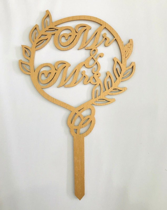 Elegant Mr and Mrs Gold Wooden Re-usable Wedding Engagement Party Cake Topper