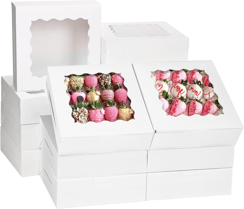 30pcs Bakery Boxes, 8x8x2.5 Cookie Boxes with Window, White Treat Containers for gallery