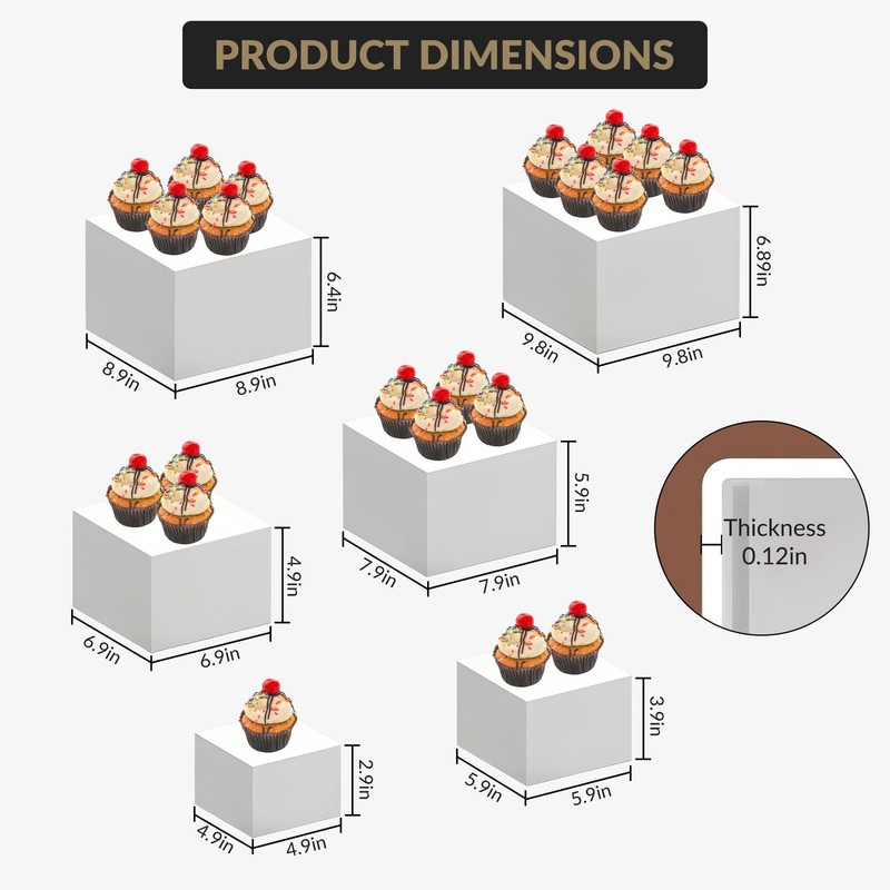 6-Piece White Stackable Display Risers for Desserts,Nesting Food Stands,Weddings gallery