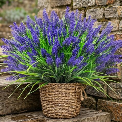 Pcs Artificial Outdoor Flowers UV Resistant Lavender Fake Greenery 22 Purple gallery