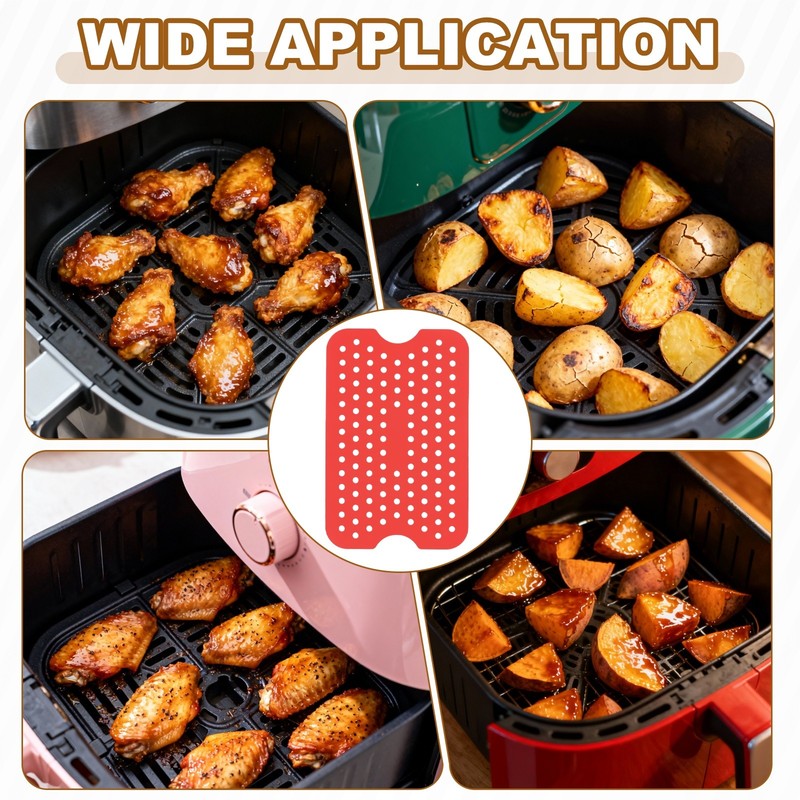 4 Pcs Reusable Air Fryer Liners for Dual Basket Fryers, Red gallery